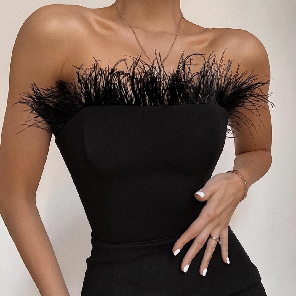 SOLD House of CB Bianca Feather Dress Black - Picture 3 of 10
